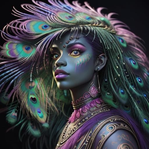 Rainbow Woman with Peacock Feathers in Digital Art