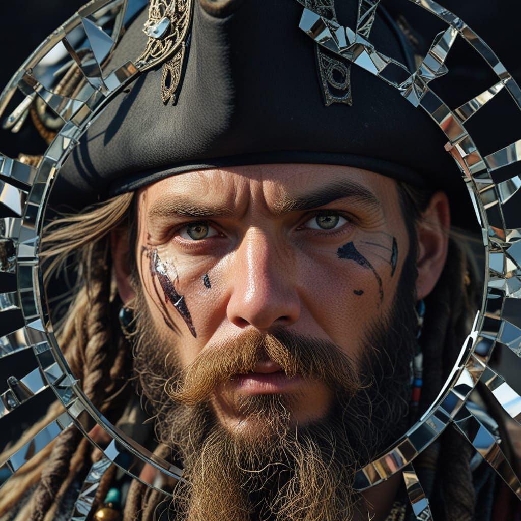 Pirate Captain Portrait in Shattered Mirror Kaleidoscope