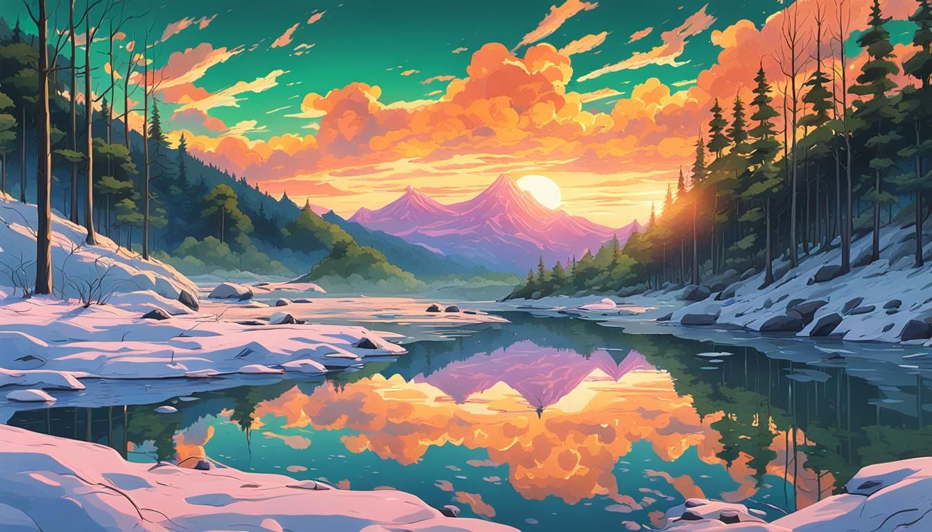 Winter Mountains Reflected: Studio Ghibli Anime Key Visual