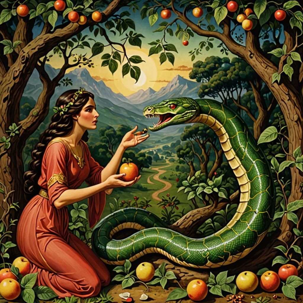 Eve and the Serpent Temptation Scene