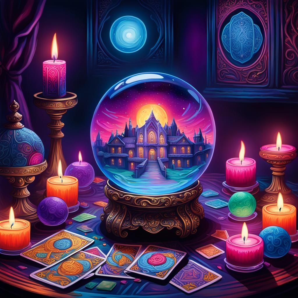 Mystic Fortune Teller Crystal Ball in Neon Fantasy
