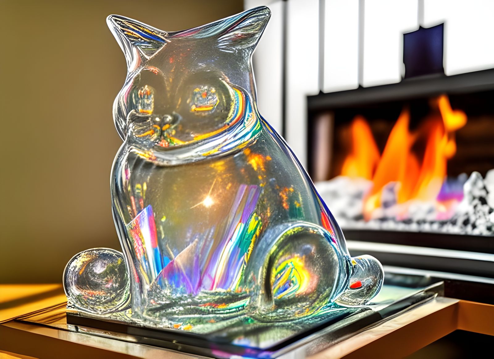Photorealistic Glass Cat Portrait in Crystalline Detail