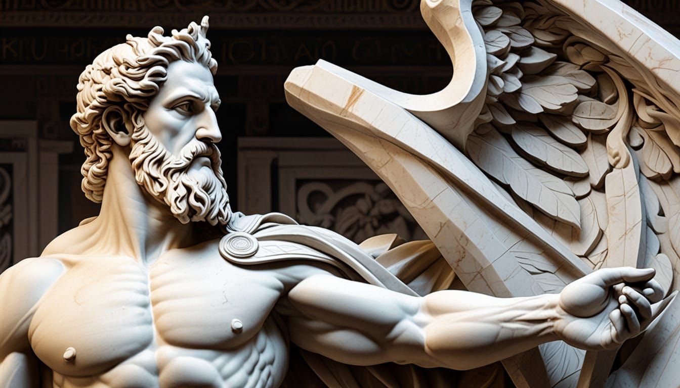 Majestic Ancient Greek Warrior in Hyperrealistic Marble