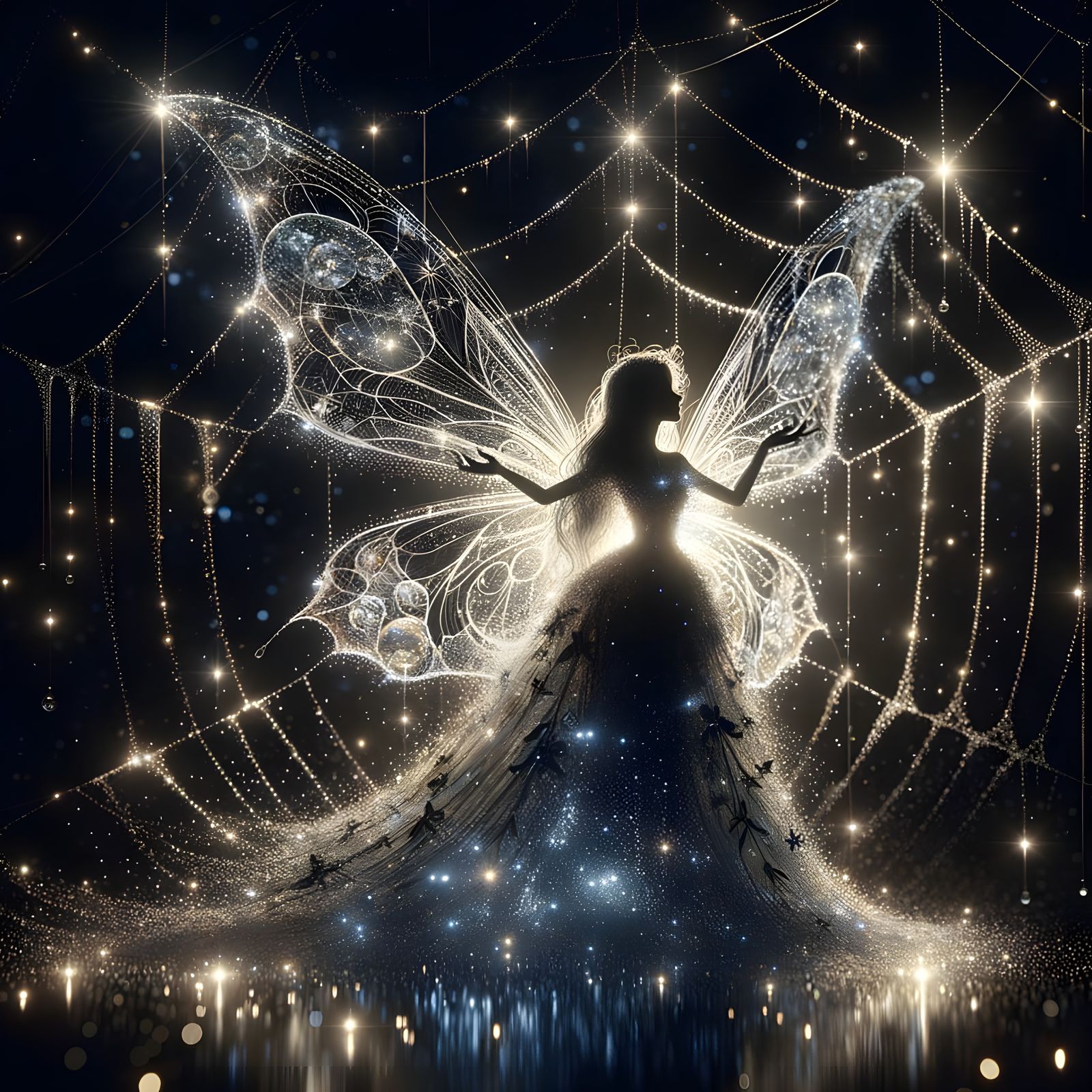 Mystical Backlit Fairy in Luminescent Web