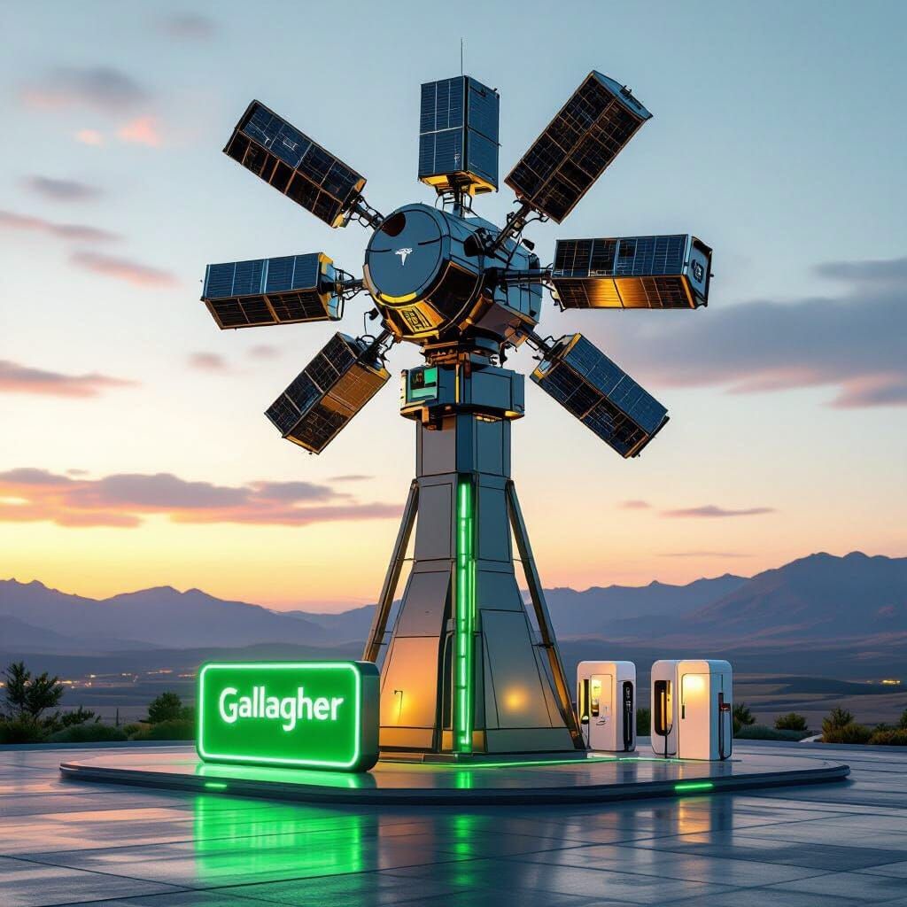 Futuristic Geostationary Satellite System in Cyberpunk Style