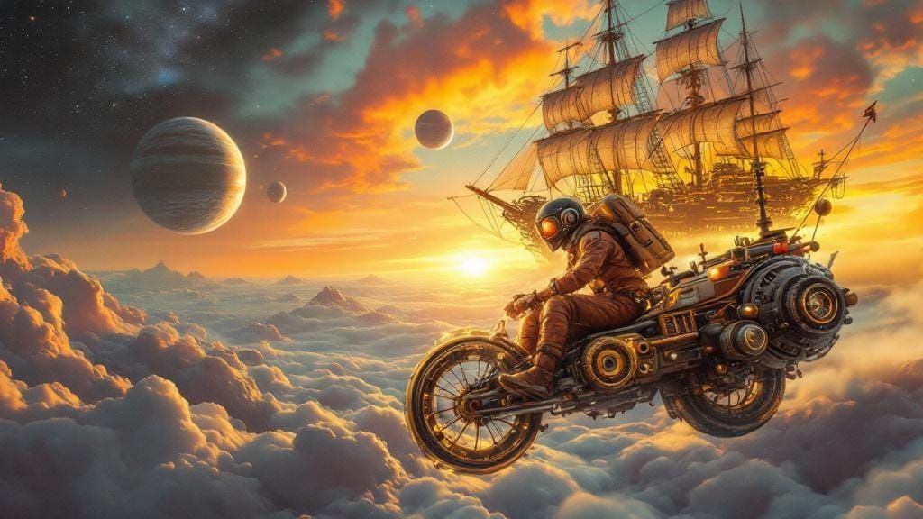 Steampunk Astronaut Soaring Through Cosmos