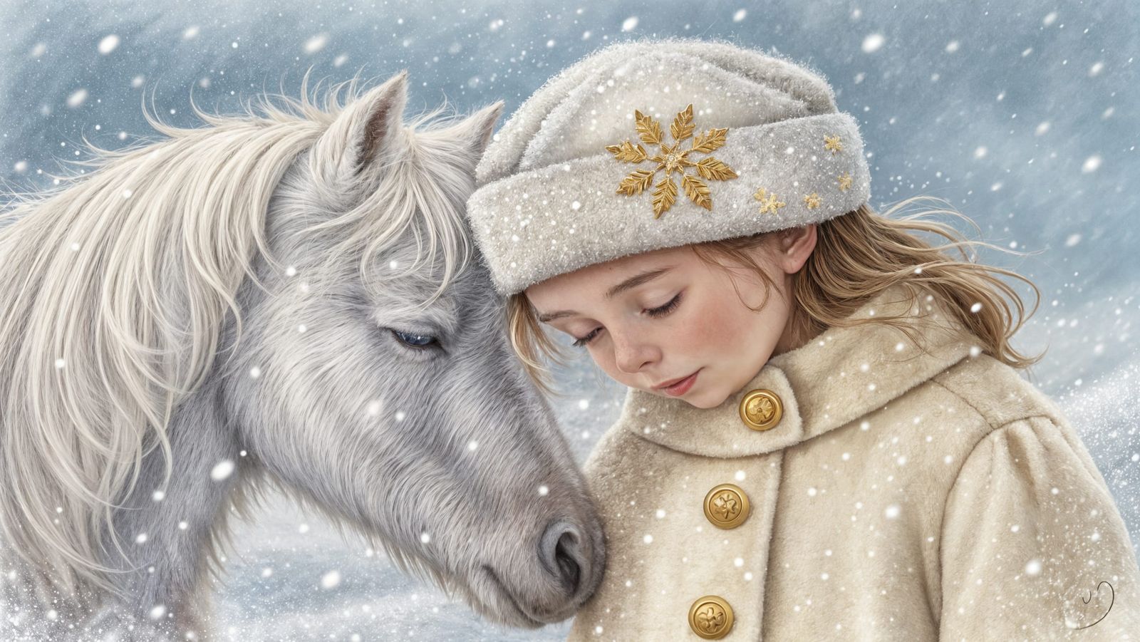 Girl and Horse in Winter Wonderland