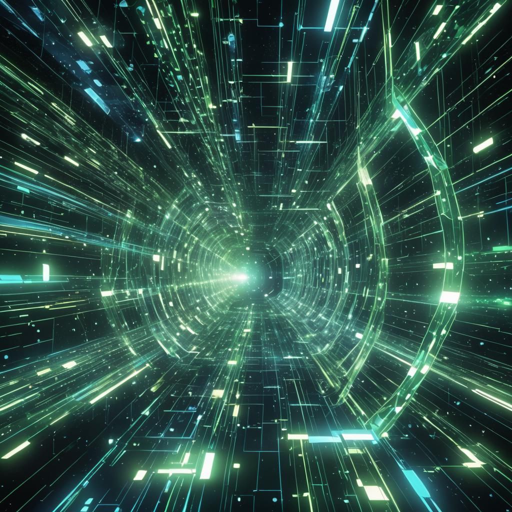 Abstract Digital Void with Flowing Light Ribbons