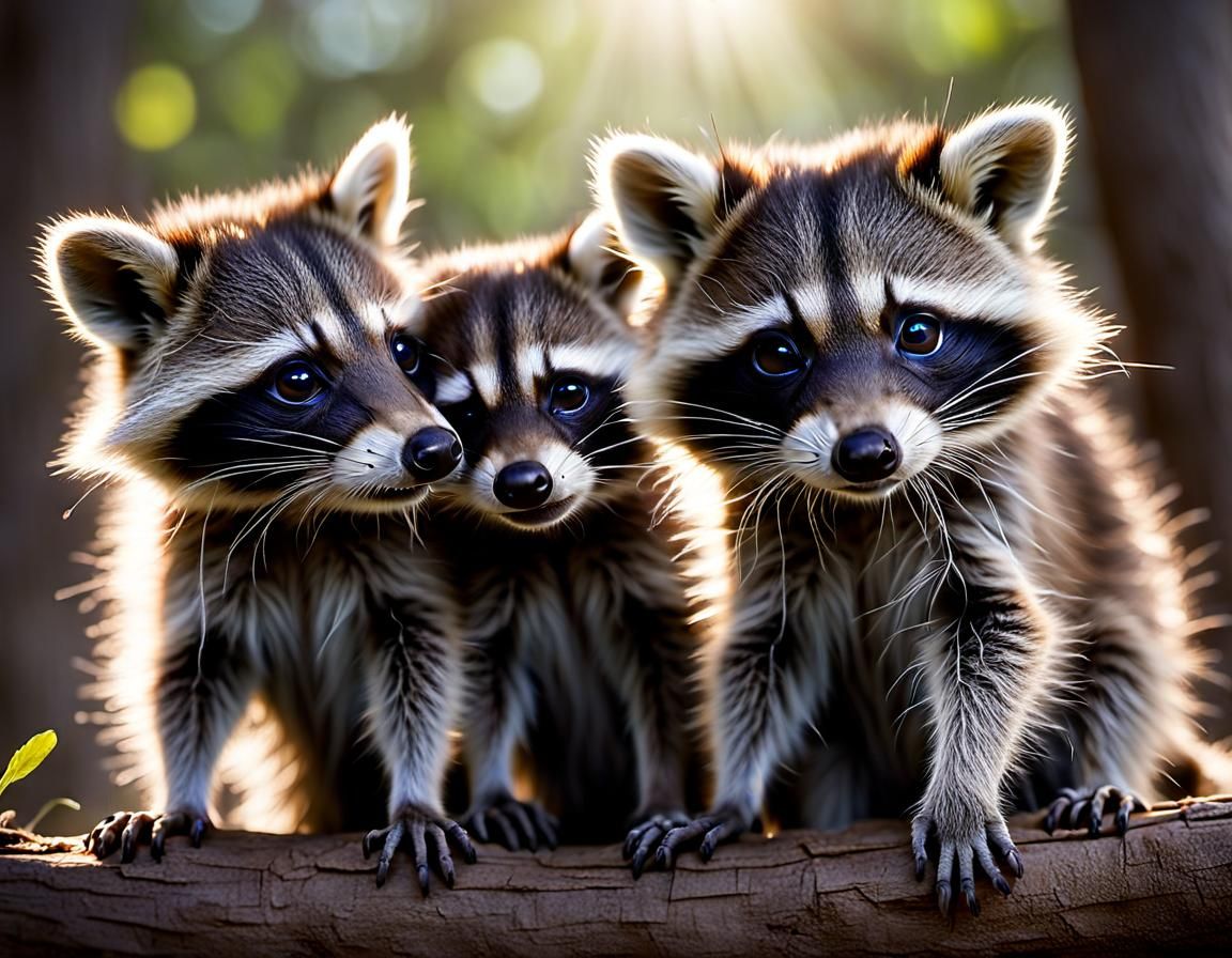 Playful Baby Raccoons in Hyperdetailed CGI Photo