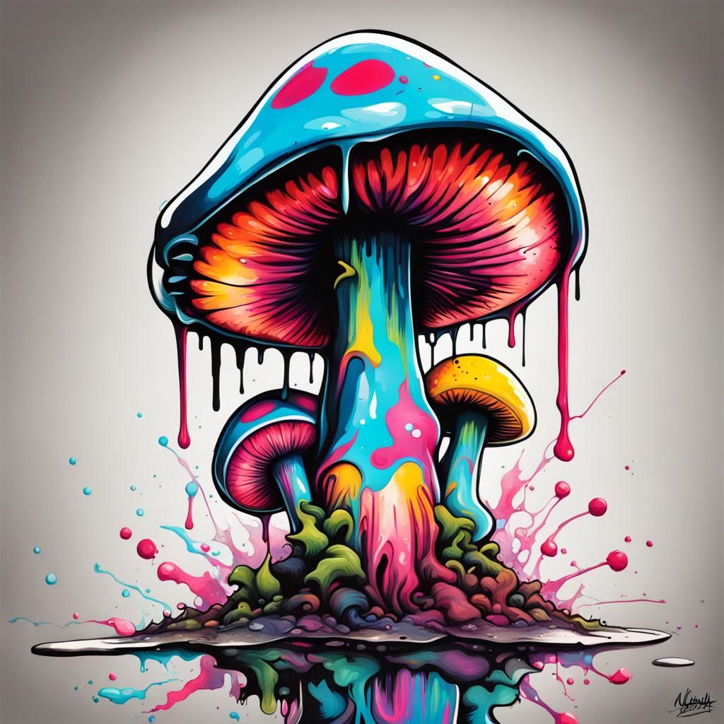 Polychromatic Mushroom Graffiti Art in Street Style