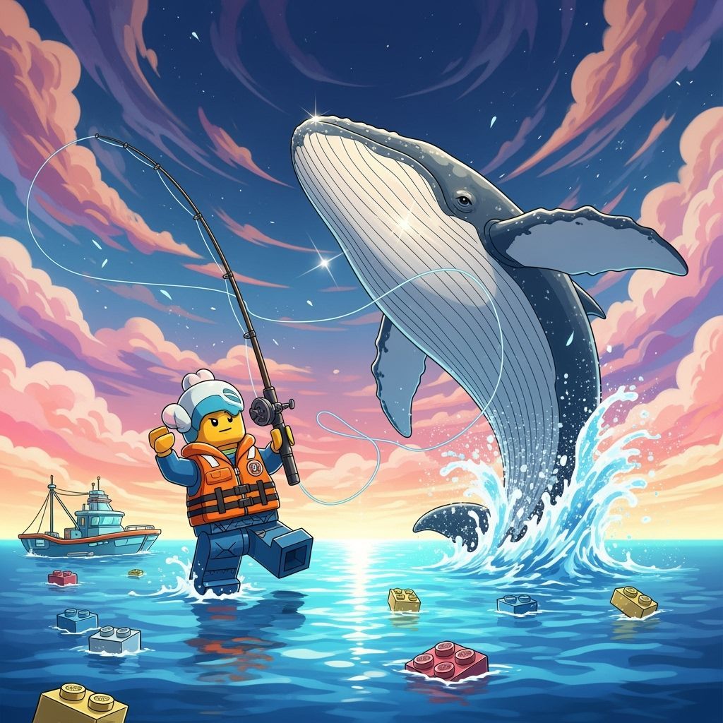 Lego Figure Catches Whale in Vibrant Style