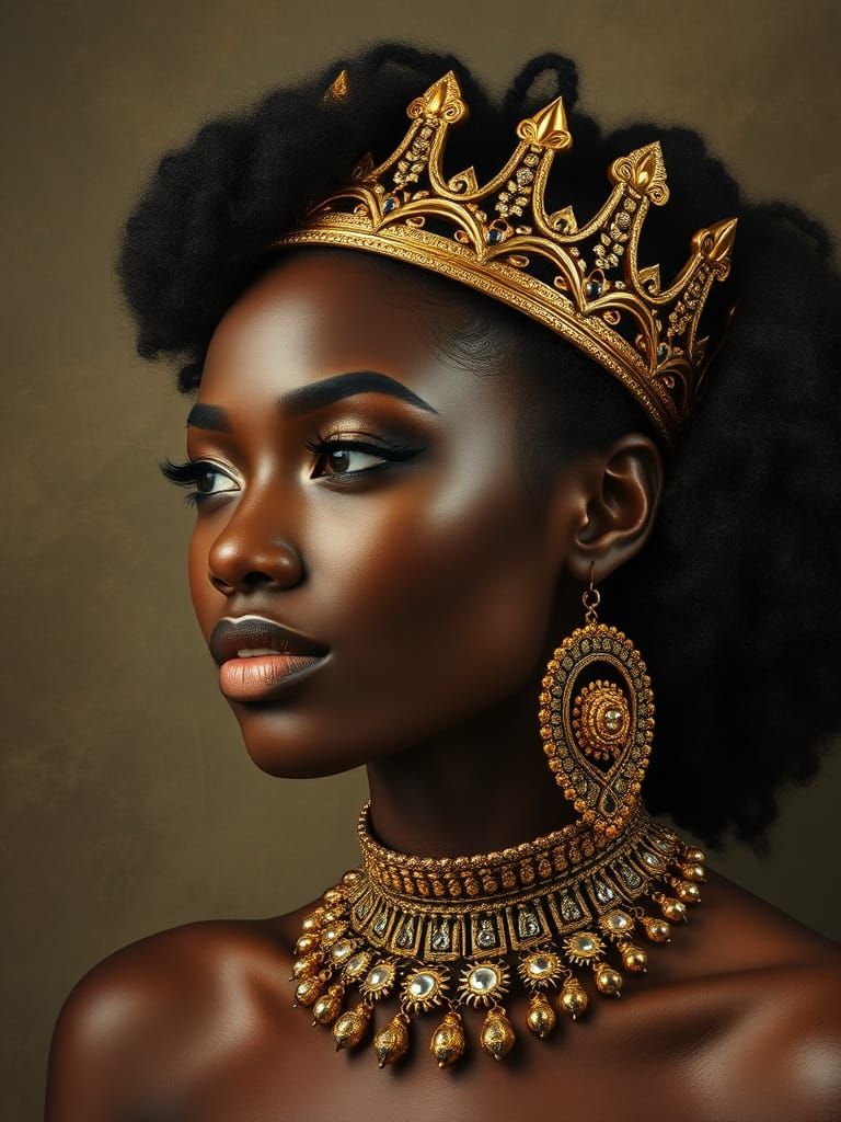 Biophilic Art: Black Woman with Golden Crown