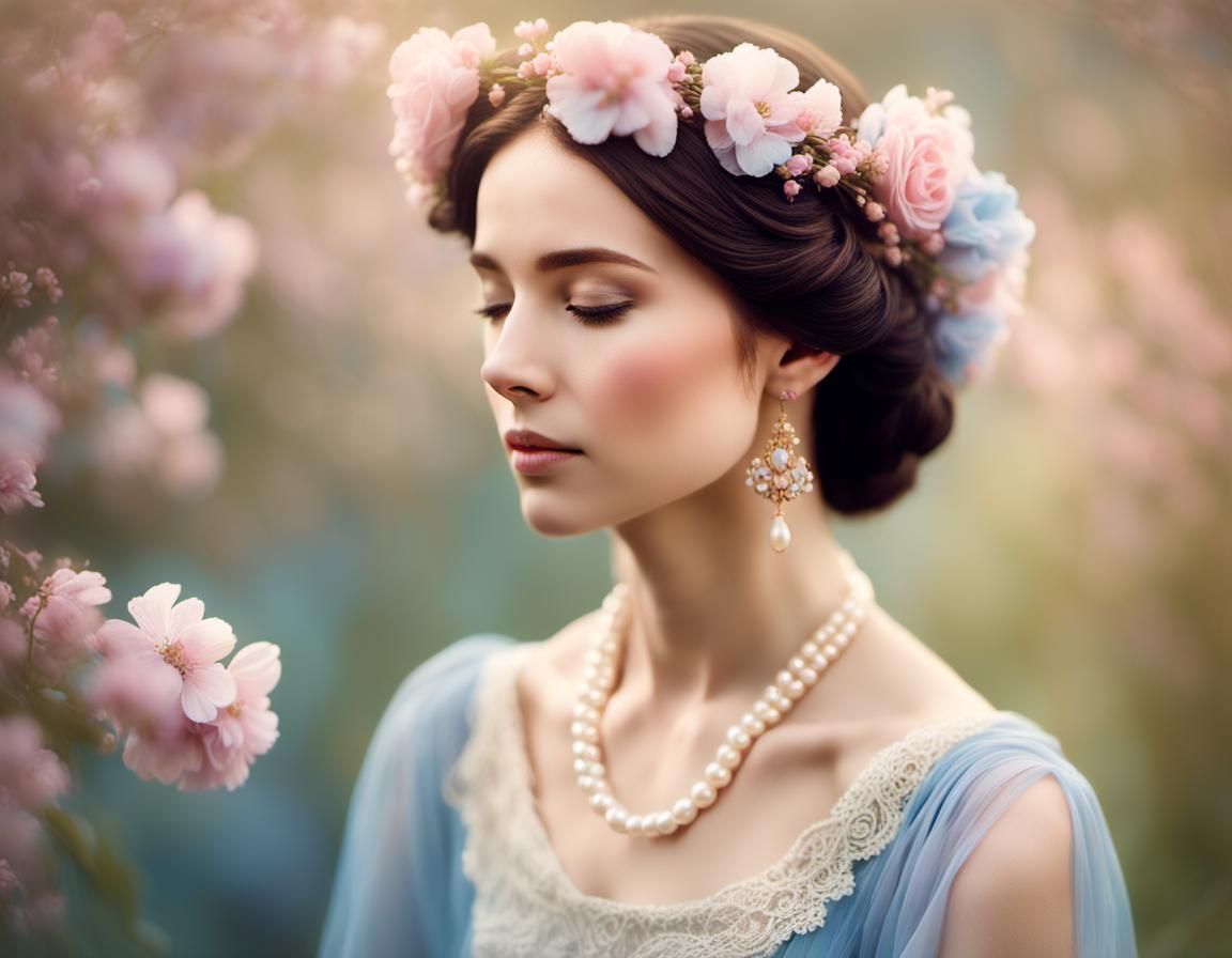Woman with Floral Headdress in Renaissance Style
