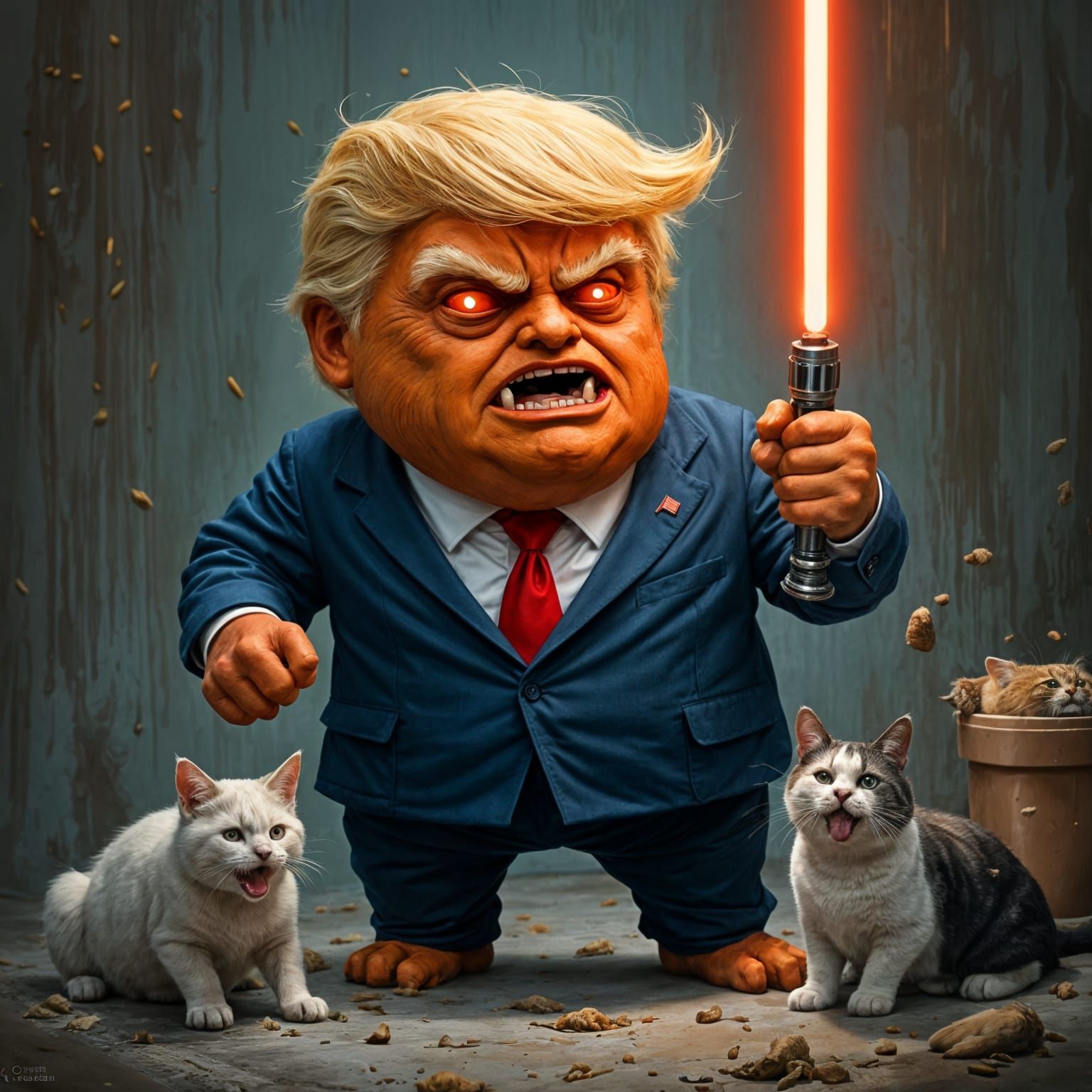 Menacing Orange Furred Trump Wields Sith Lightsaber