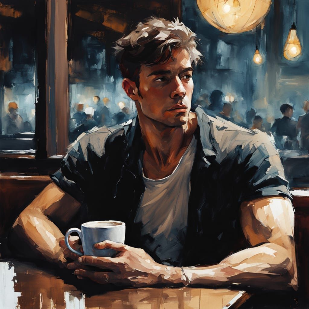 Confident Young Man in Luxurious Coffee Shop
