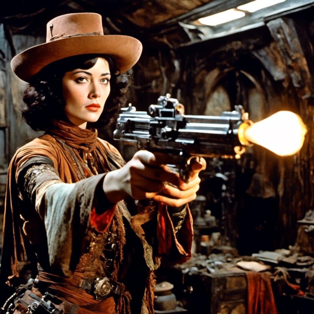 Space Gunwoman in Italian Western Scene