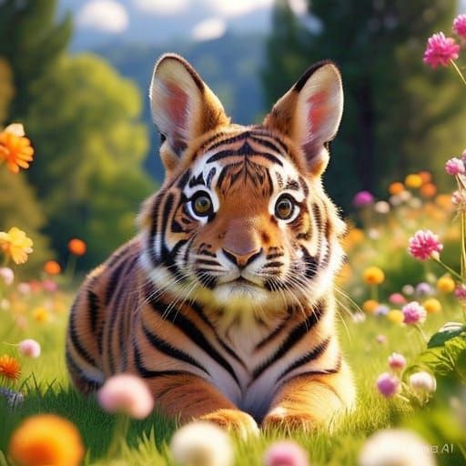 Fierce Feline Hops Through Vibrant Countryside