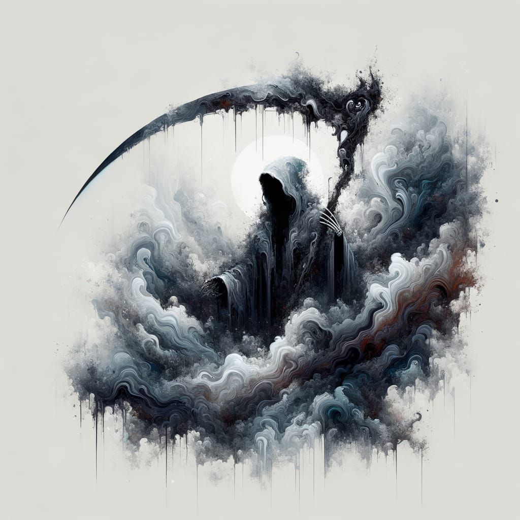 Dark Fantasy Reaper with Scythe in Cold Mist