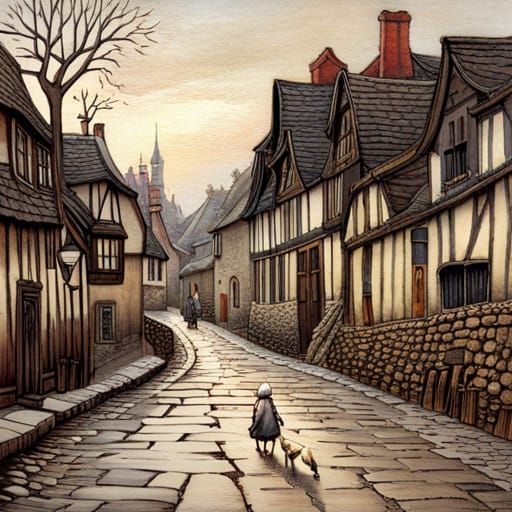 Picturesque Village Scene in Storybook Style