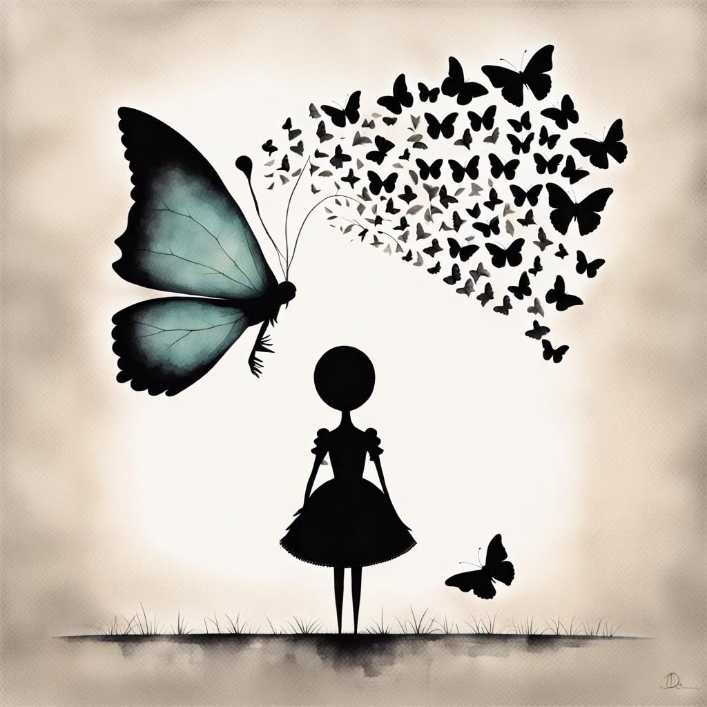 Surreal Minimalist Fairytale Illustration of Doll and Butter...