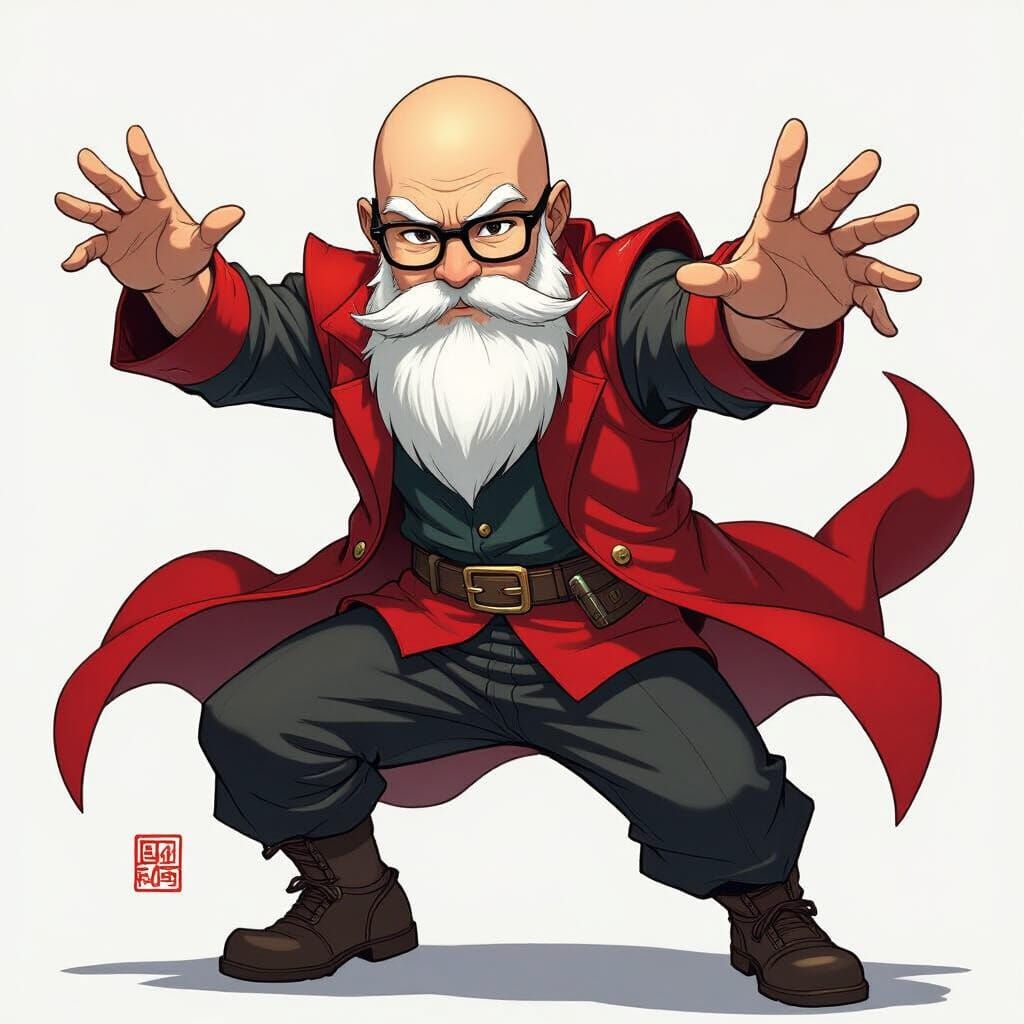 K-Pop Demon Hunter Hero with White Beard and Nerd Glasses