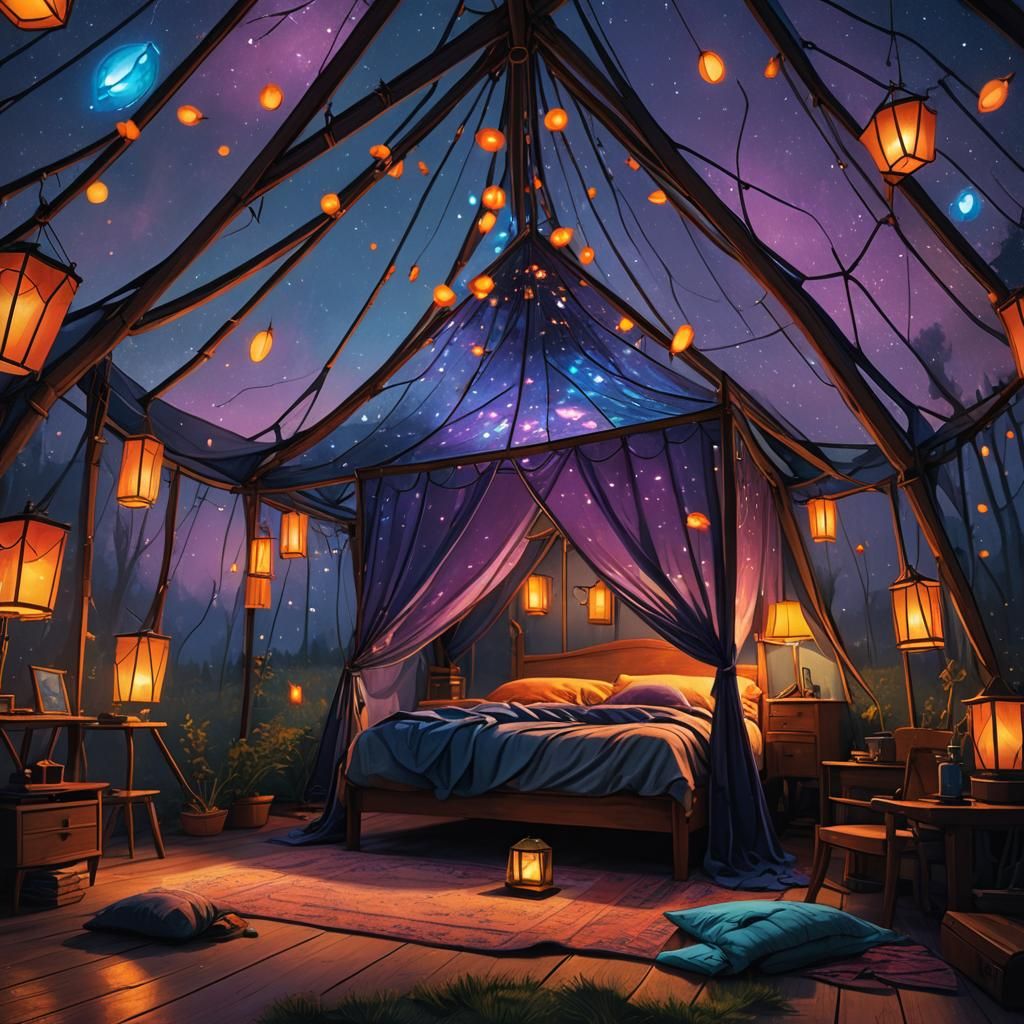 Stained Glass Tent Under Spring Night Sky