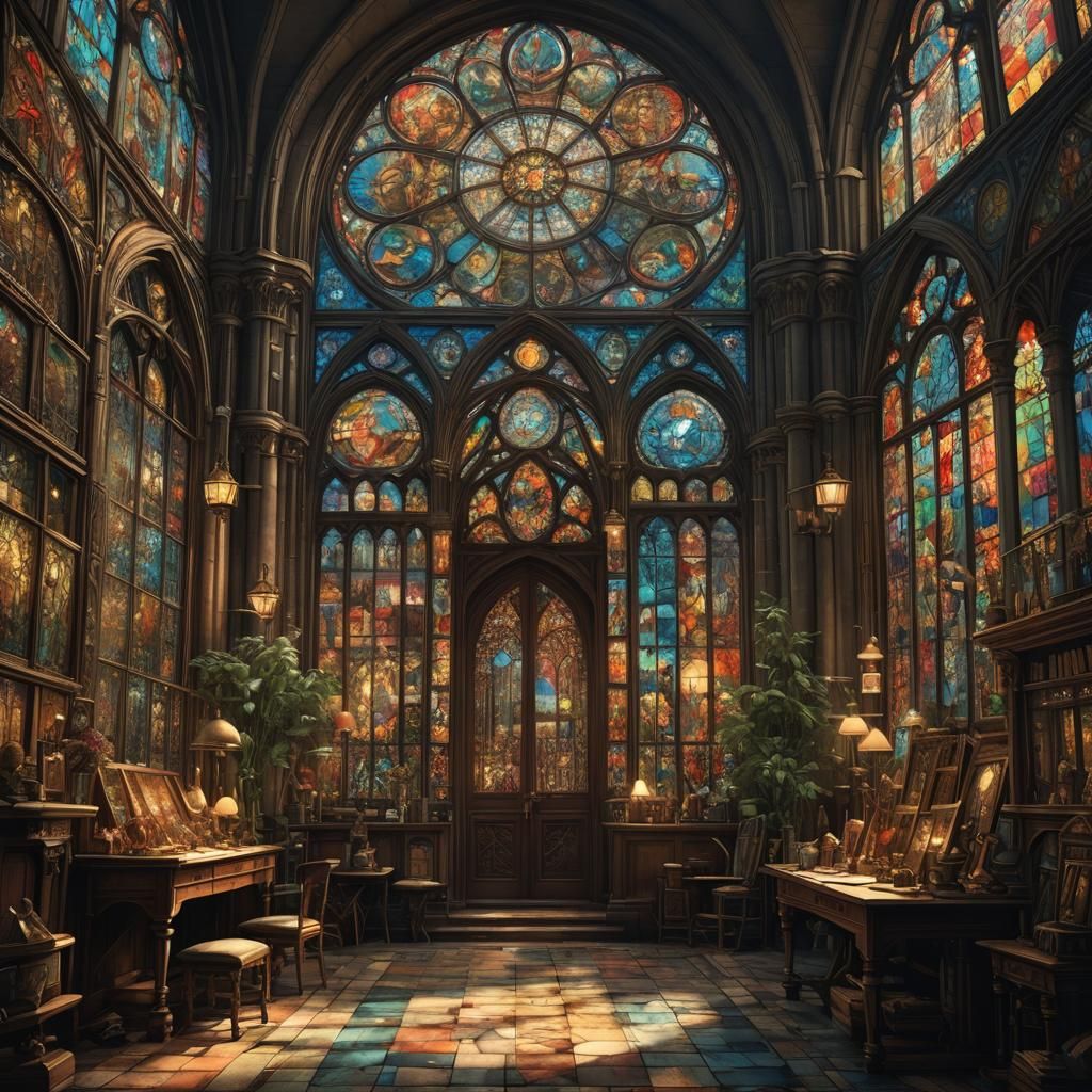 Detailed Stained Glass Digital Matte Painting