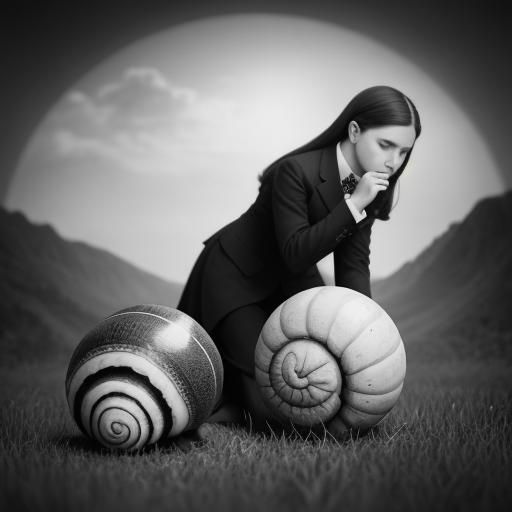 Young Girl and Giant Snail: Vintage Photography