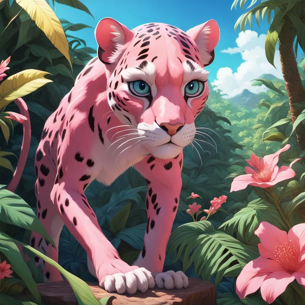 Pink Panther in Tropical Forest: 3D Anime Art