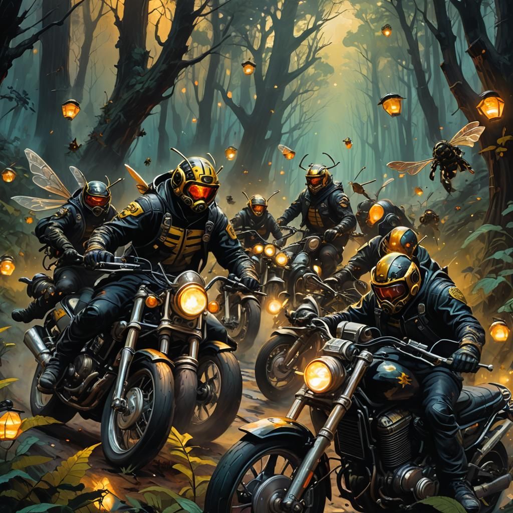 Killer Bees Motorcycle Gang in Dark Fantasy Art