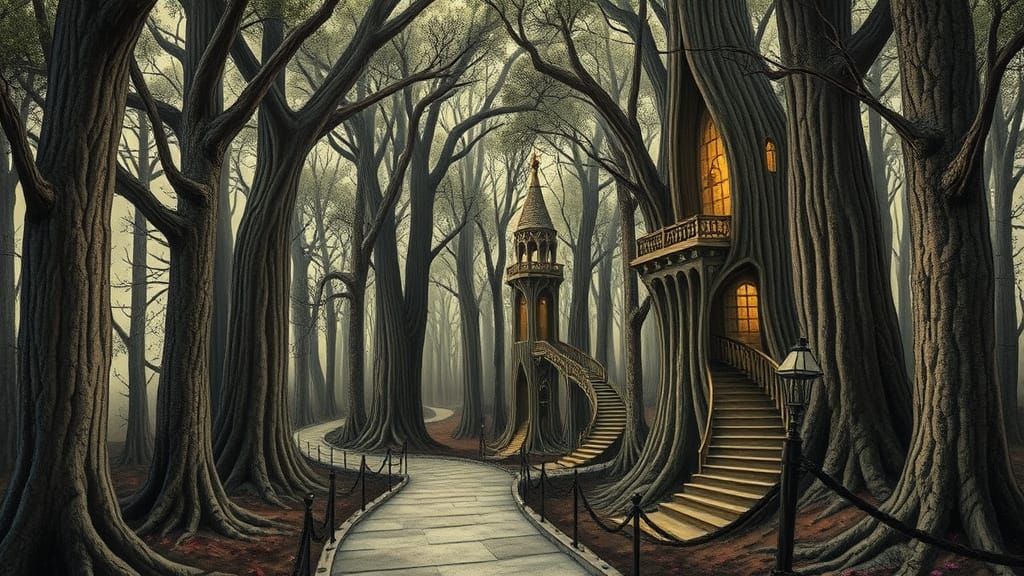 Escher-Inspired Surreal Forest Landscape in Hyper-Realistic ...