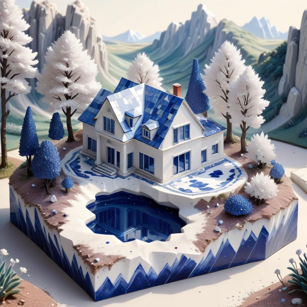 Isometric Crystallographic Home in Porcelain and Sapphires