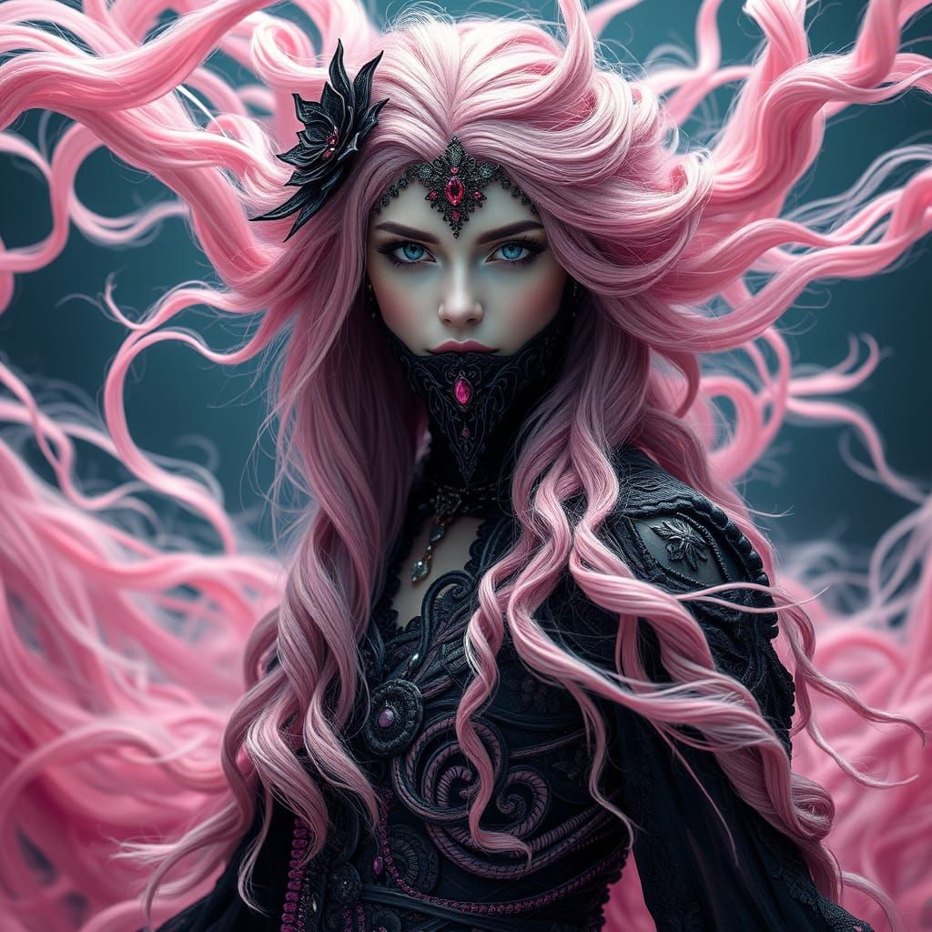 Stunning Woman with Blue Eyes in Hair Gown: Digital Matte Pa...