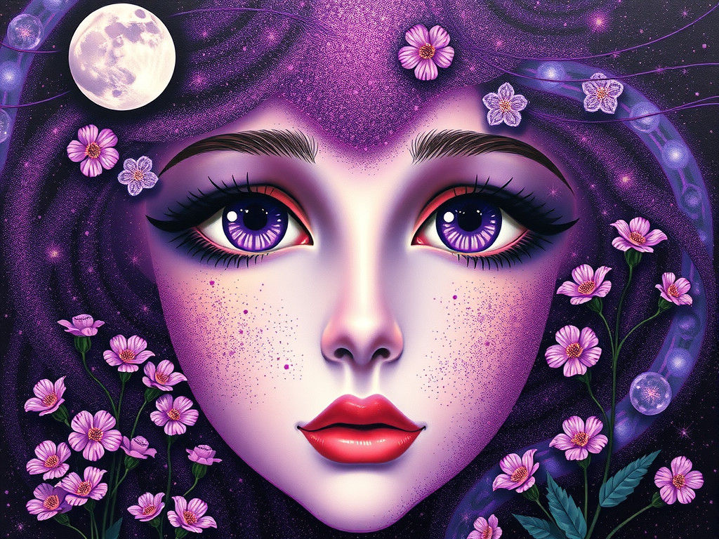 Purple Dreamscape Face in Surreal Fantasy Art
