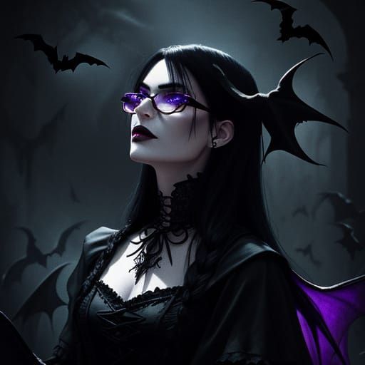 Gothic Witch Portrait with Bats in Dark Fantasy
