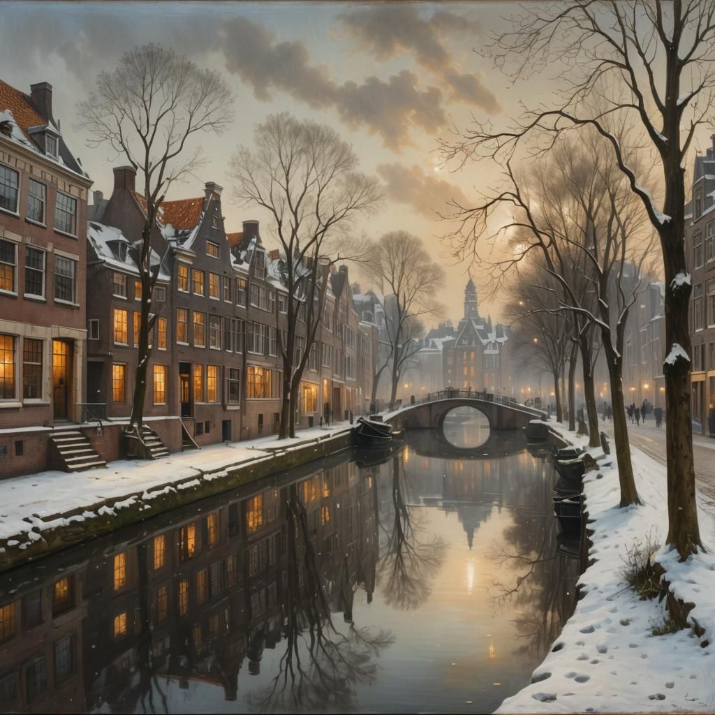 Amsterdam Canal in Winter, Dutch Golden Age Painting
