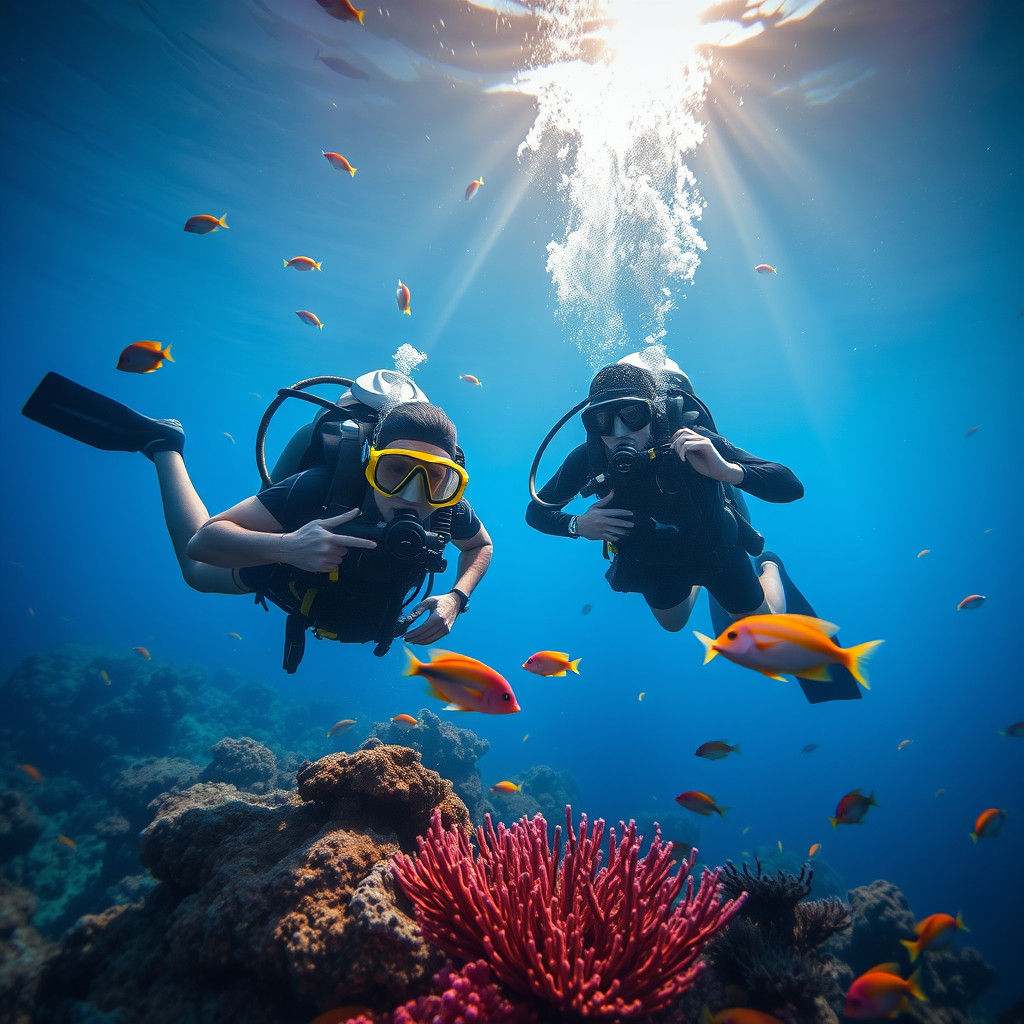 Divers in Vibrant Ocean Scene with Bokeh Effect