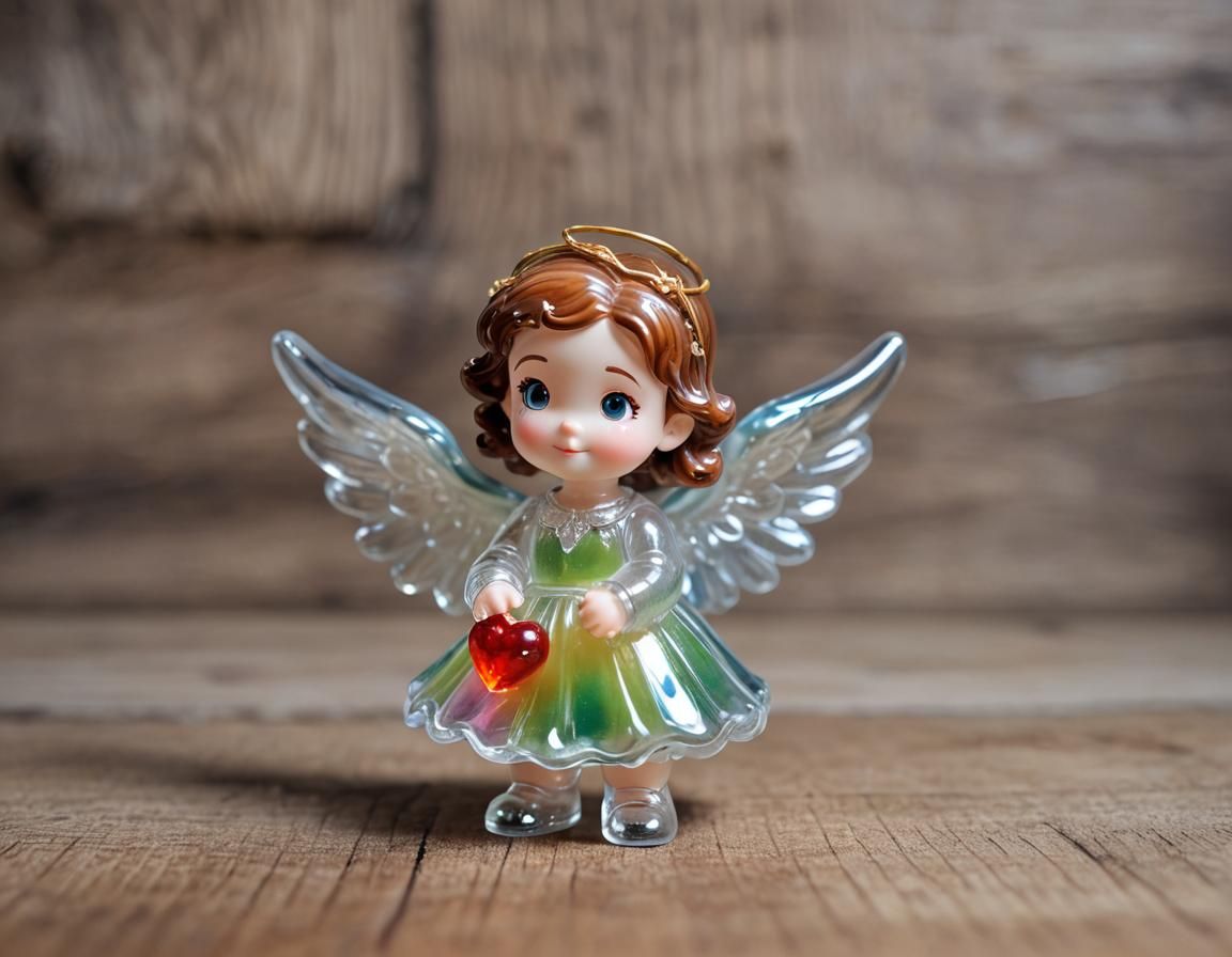 Enamelled Glass Figurine of a Cute Angel