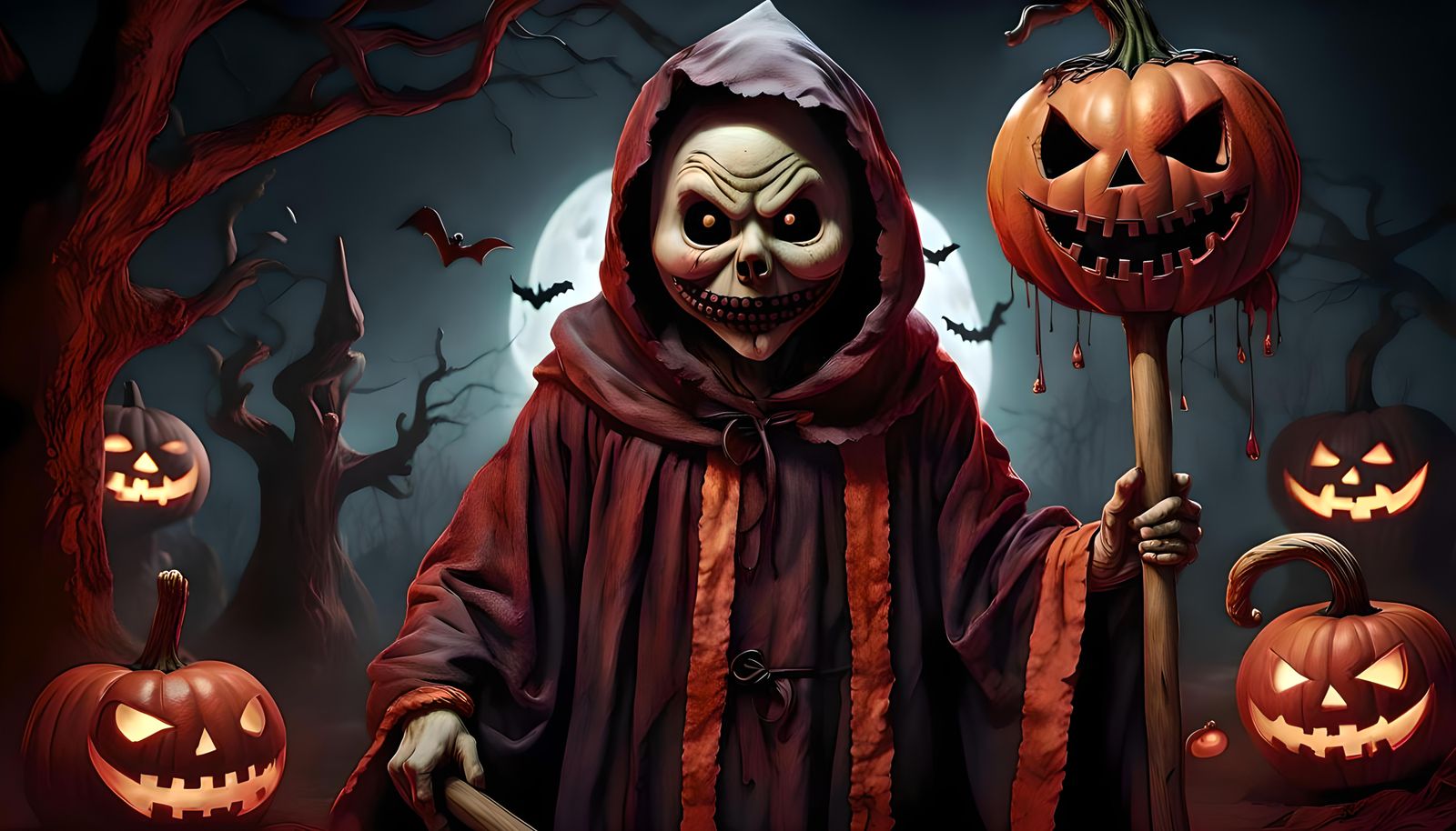 Sinister Pumpkin-Headed Figure in a Dark Wonderland