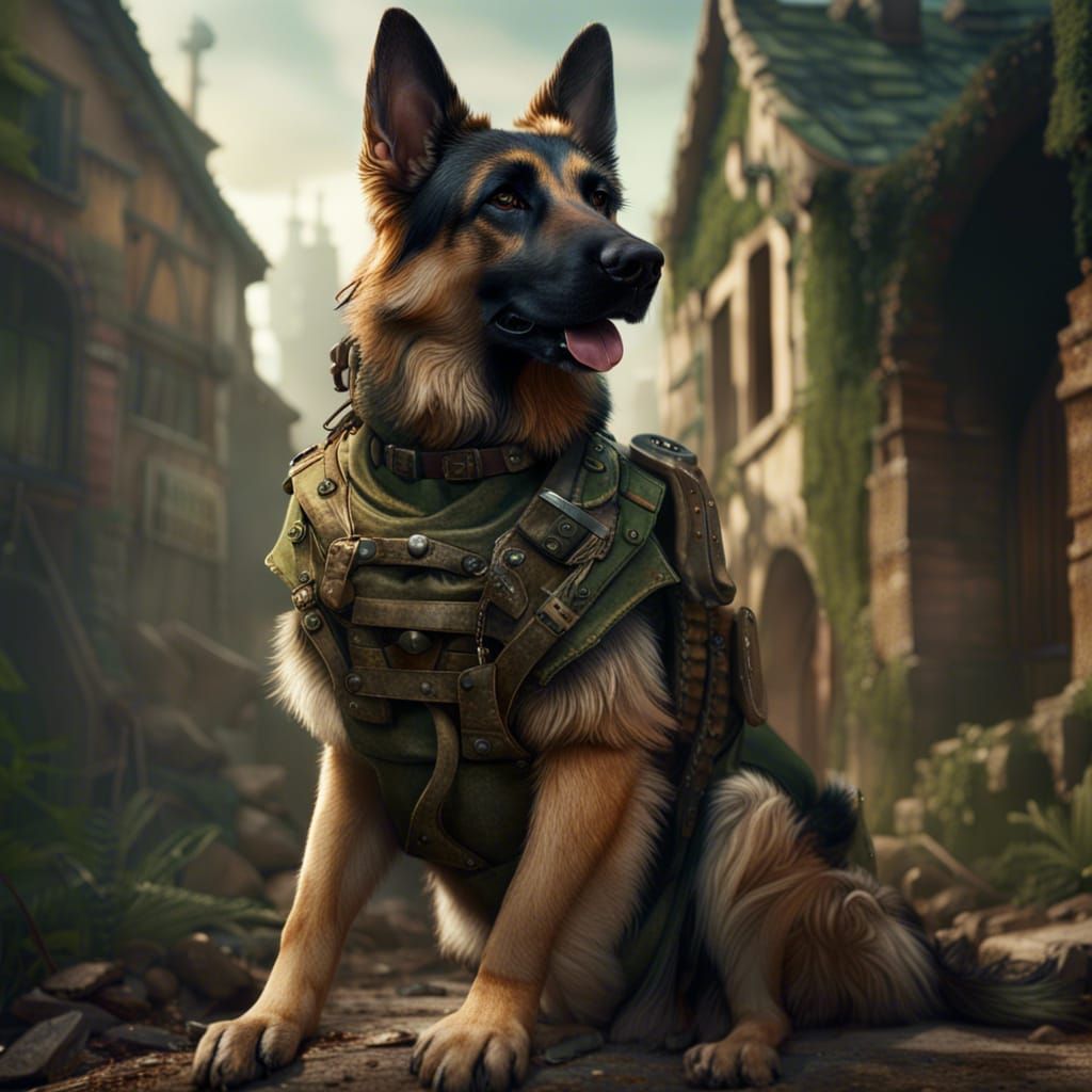 Anthropomorphic German Shepherd Soldier: Detailed Digital Ar...