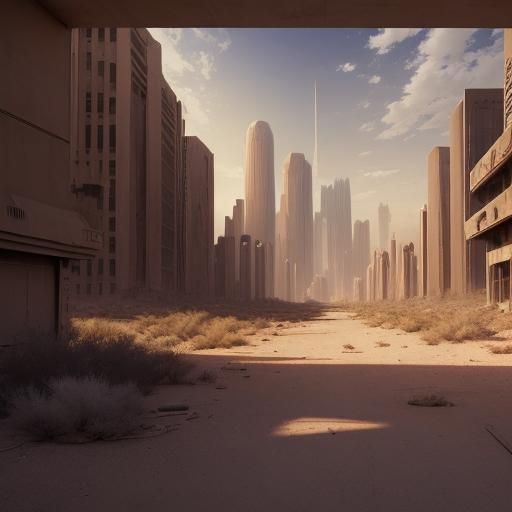 abandoned sci-fi city over taken by the desert