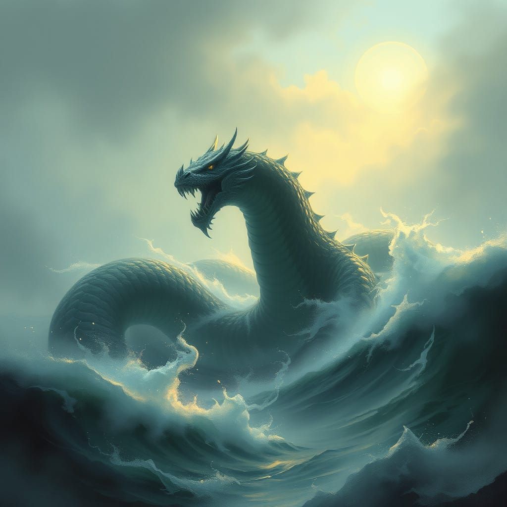 Ethereal Leviathan Rises from Turbulent Ocean Depths