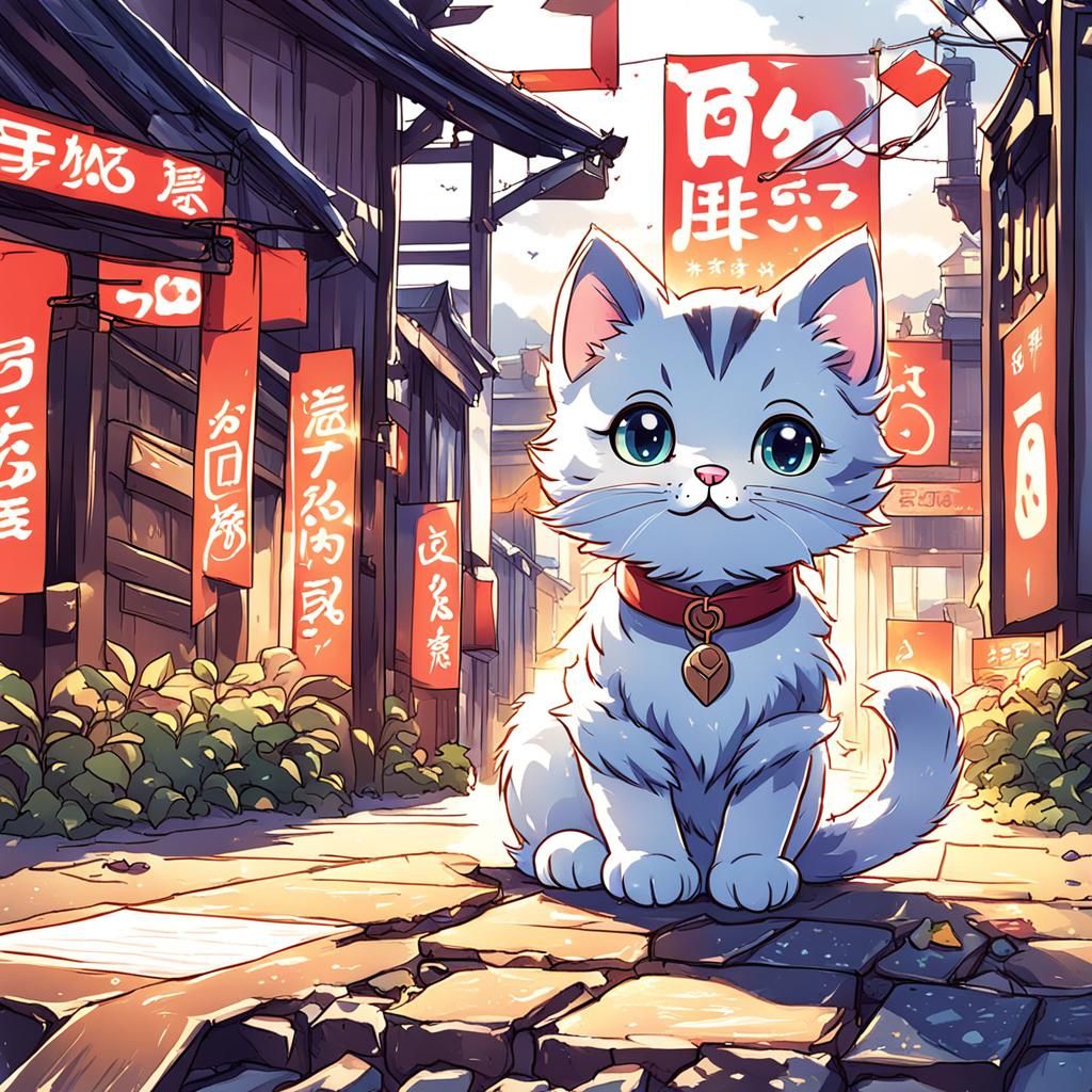 Cute Kitten Celebrates Followers in Anime Style