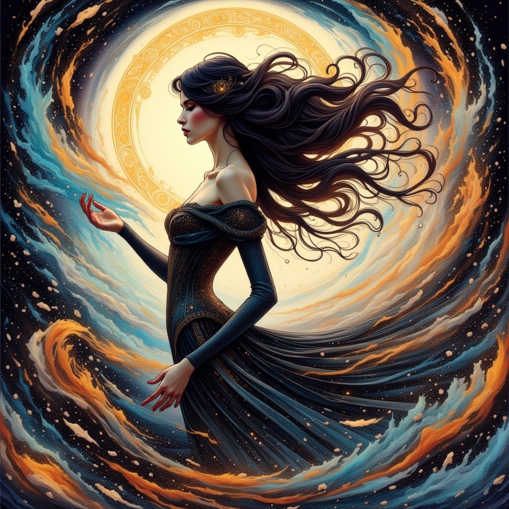 Ethereal Art Nouveau Goddess in a Mossy Glade