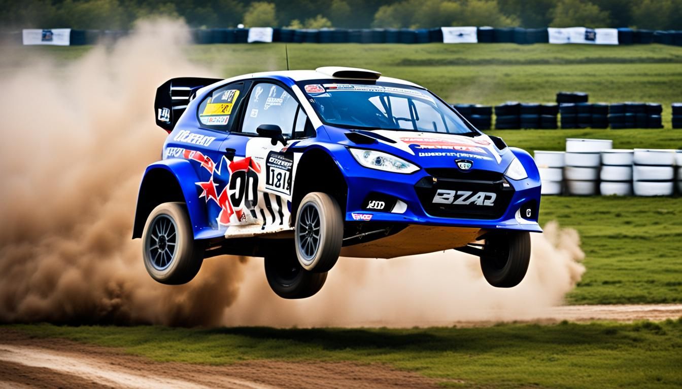 Rallycross Car Jumping with Mad Cow Sponsor