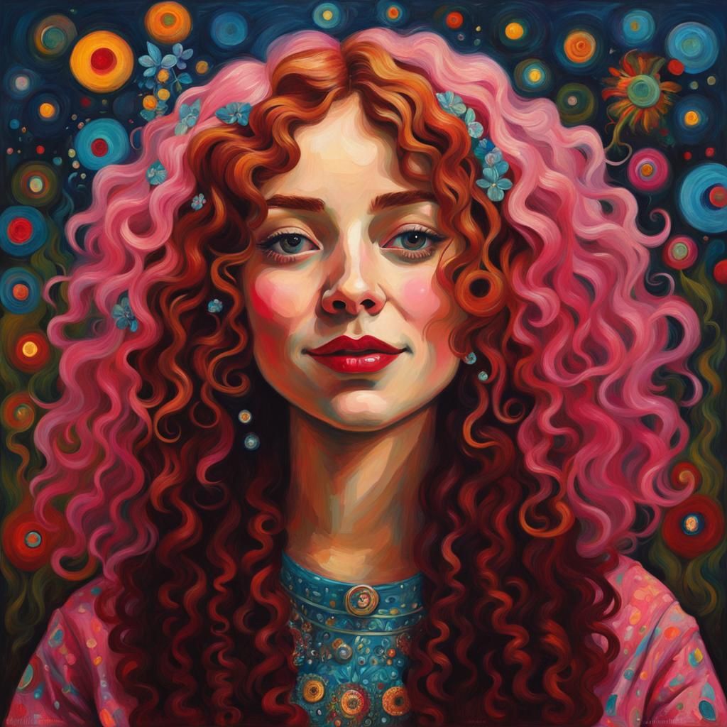 Happy Girl Portrait in Psychedelic Bohemian Style