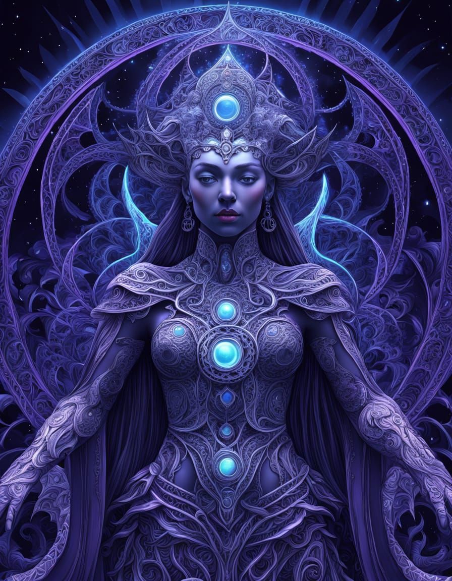 Hecate: Ethereal Witch Guardian in Cosmic Fractal Art