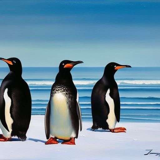Penguins with Eyepatches as Oil Painting