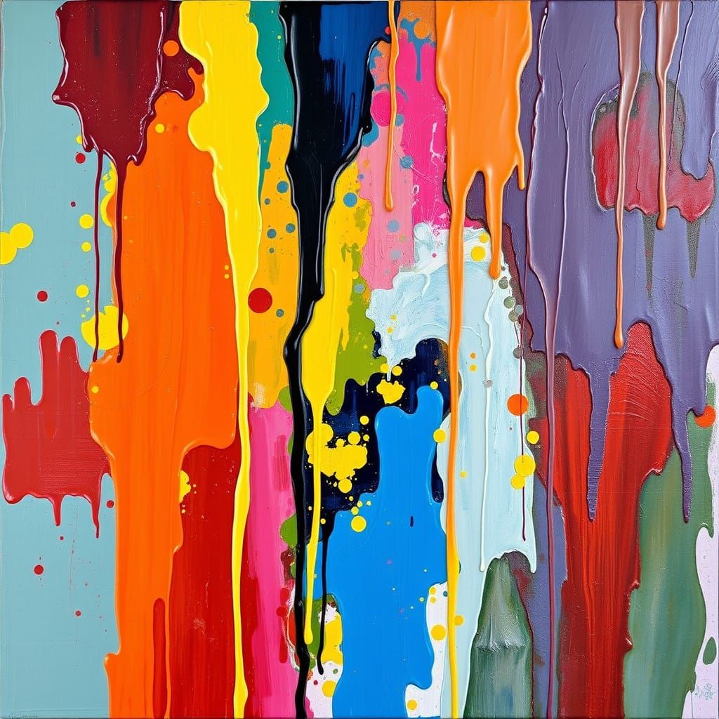 Thick Impasto Paint Drips Down a Wet Canvas