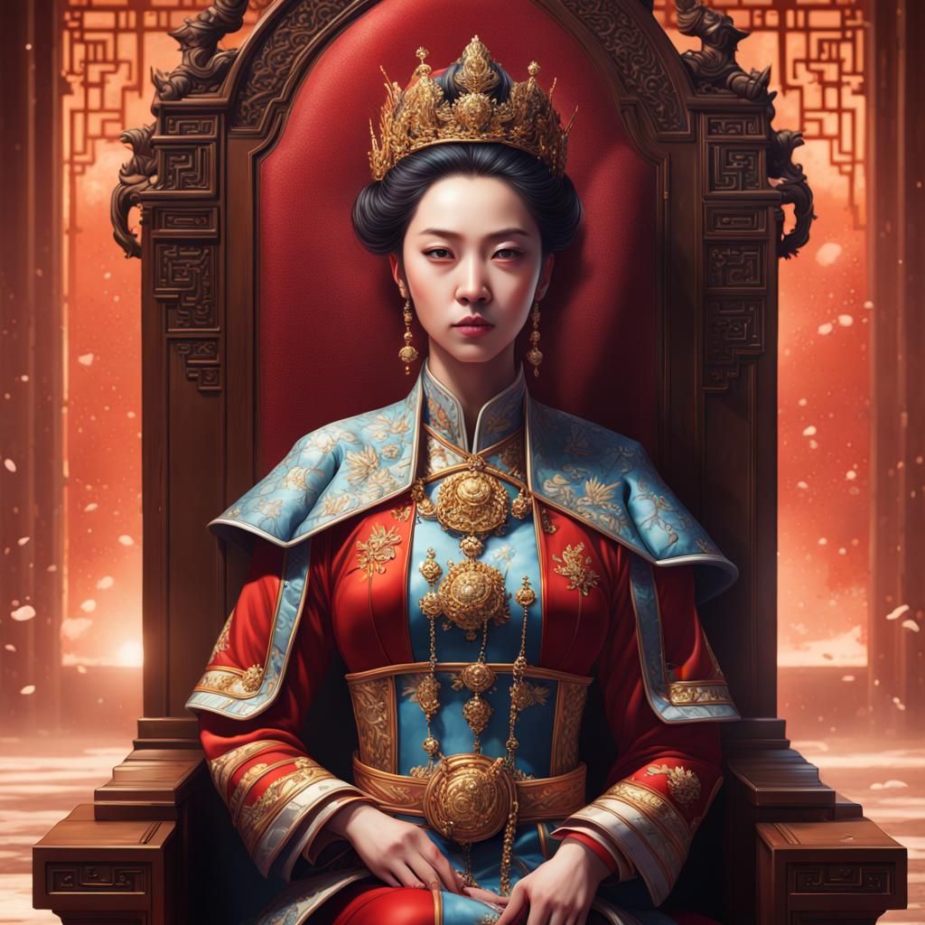 Majestic Queen Portrait in Chinese Manhua Style